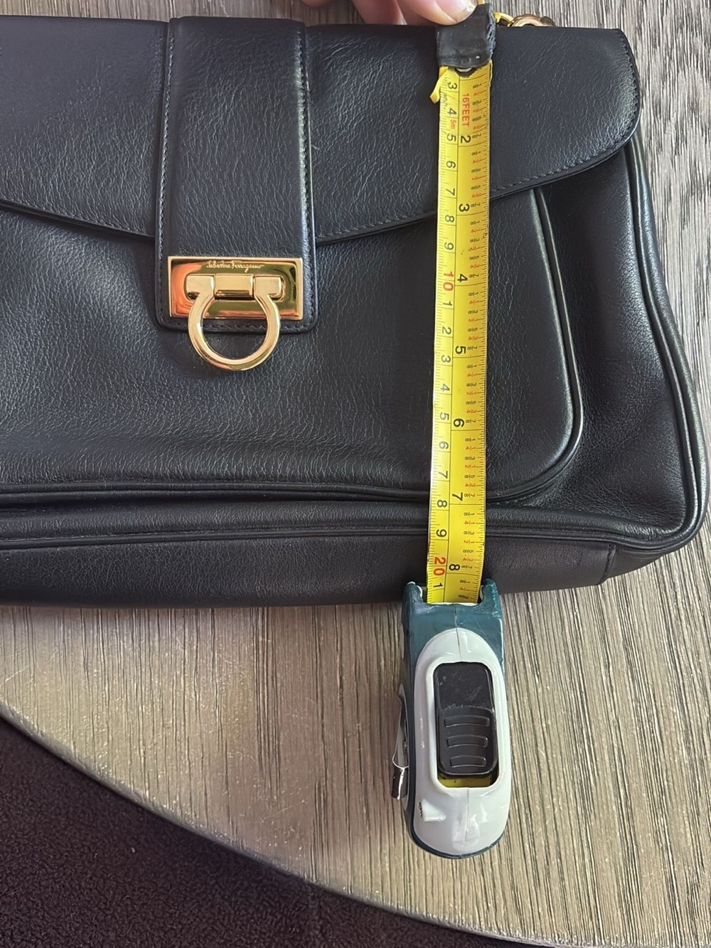 Salvatore Ferragamo Black Leather Shoulder Bag with Gold Hardware - Picture 5 of 6